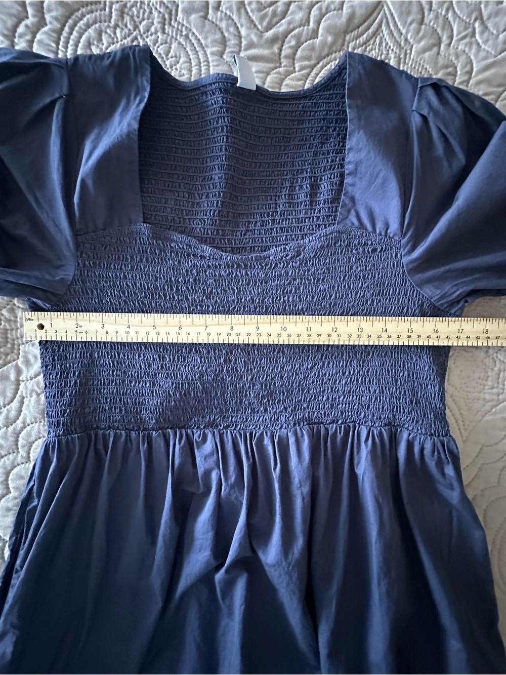Cottagecore Navy Smocked Dress Puff Sleeve Prairie Large Western Peasant Dress - Picture 9 of 10